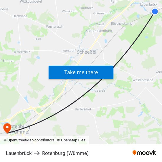 Lauenbrück to Rotenburg (Wümme) map