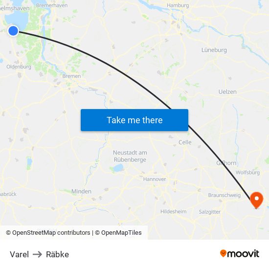 Varel to Räbke map