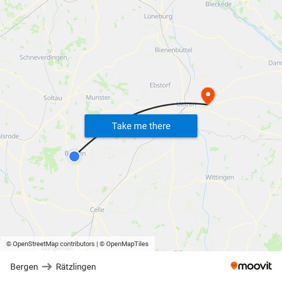 Bergen to Rätzlingen map