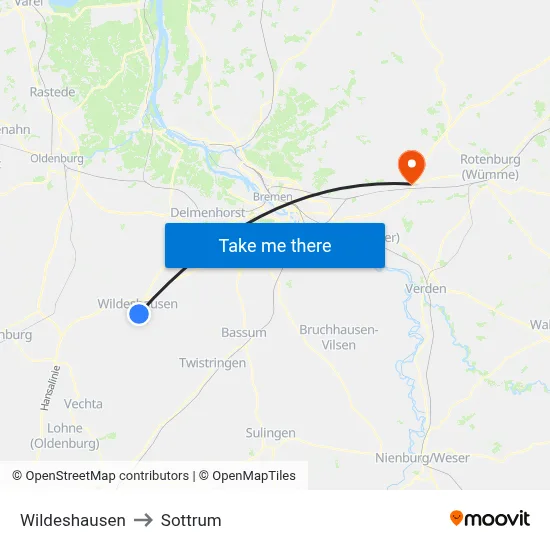 Wildeshausen to Sottrum map