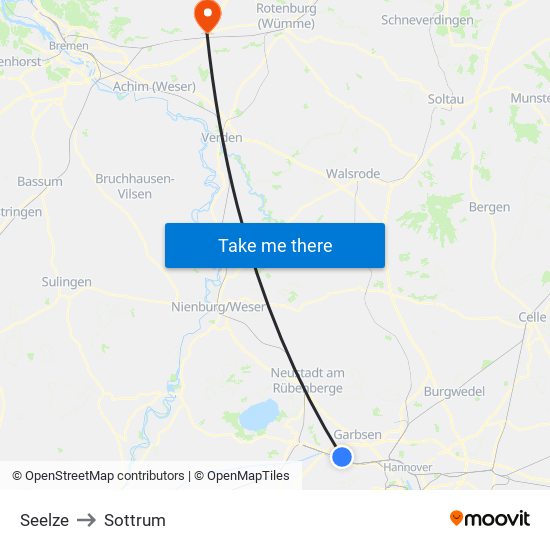 Seelze to Sottrum map