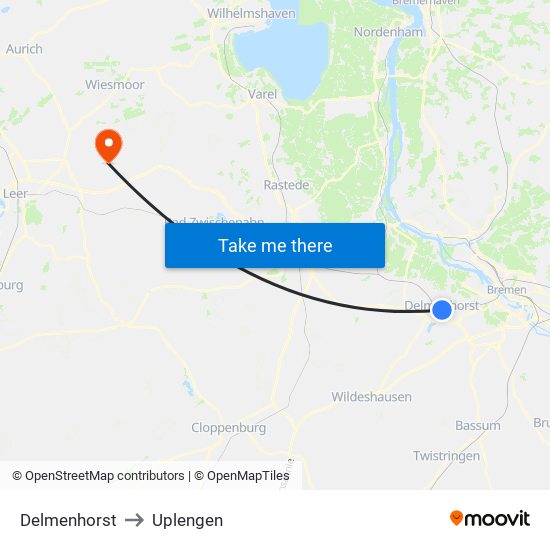 Delmenhorst to Uplengen map
