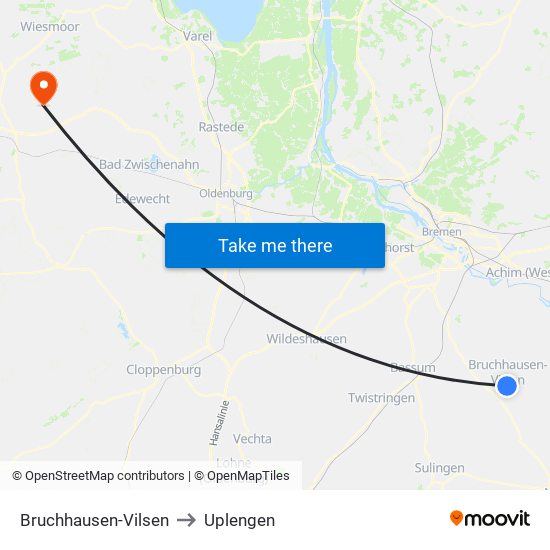 Bruchhausen-Vilsen to Uplengen map