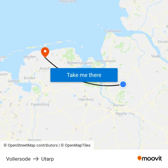 Vollersode to Utarp map