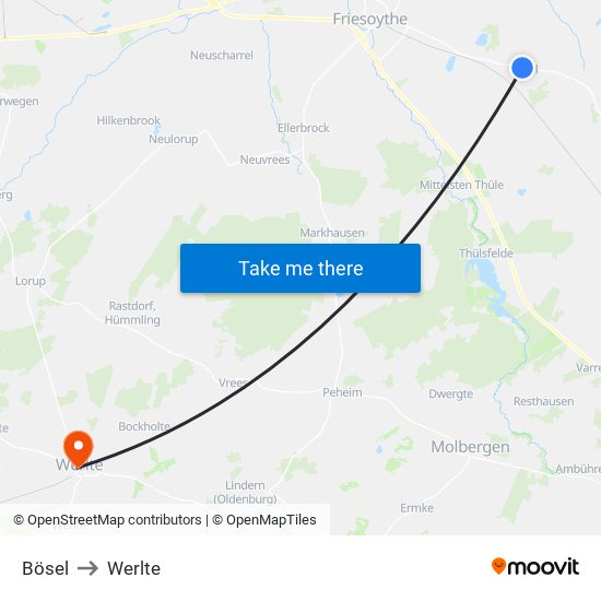 Bösel to Werlte map
