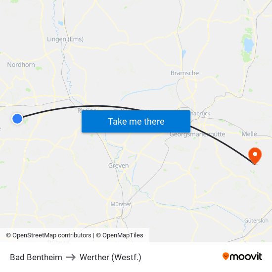 Bad Bentheim to Werther (Westf.) map