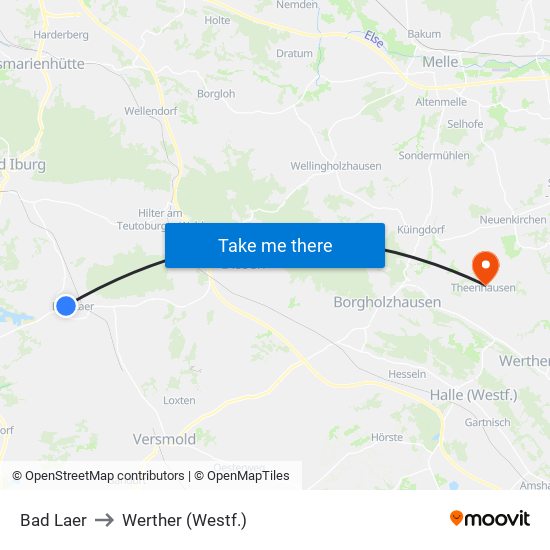 Bad Laer to Werther (Westf.) map