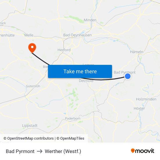 Bad Pyrmont to Werther (Westf.) map