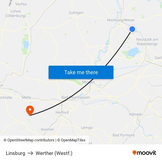 Linsburg to Werther (Westf.) map