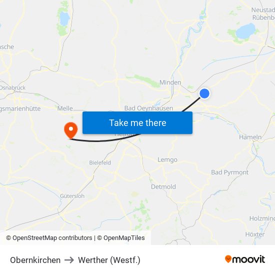 Obernkirchen to Werther (Westf.) map