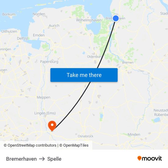 Bremerhaven to Spelle map