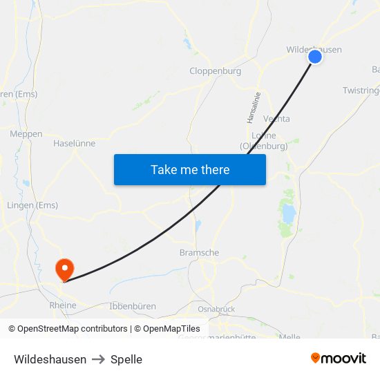 Wildeshausen to Spelle map