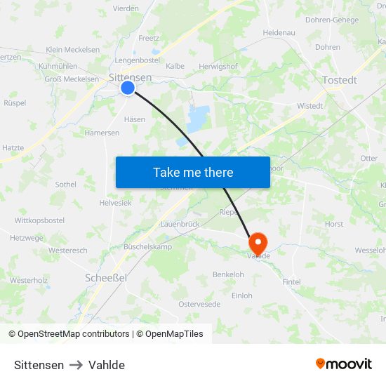 Sittensen to Vahlde map