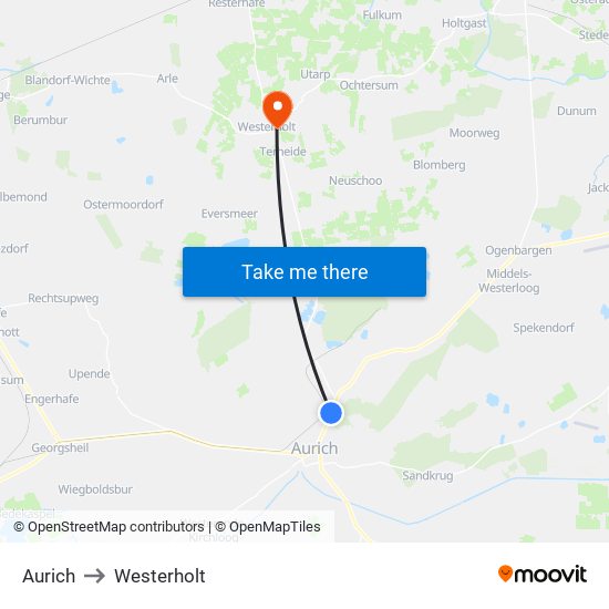 Aurich to Westerholt map