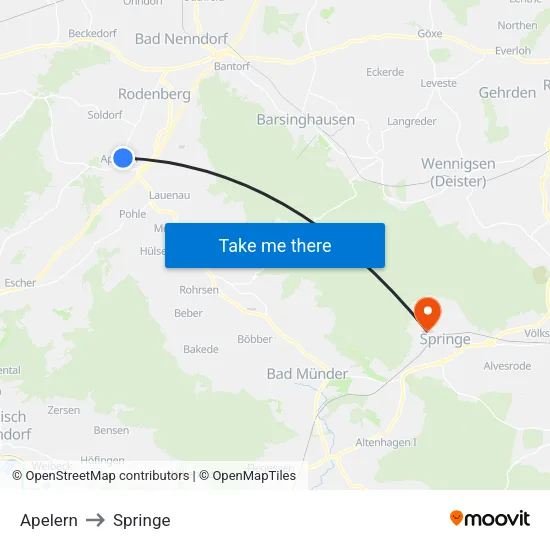 Apelern to Springe map