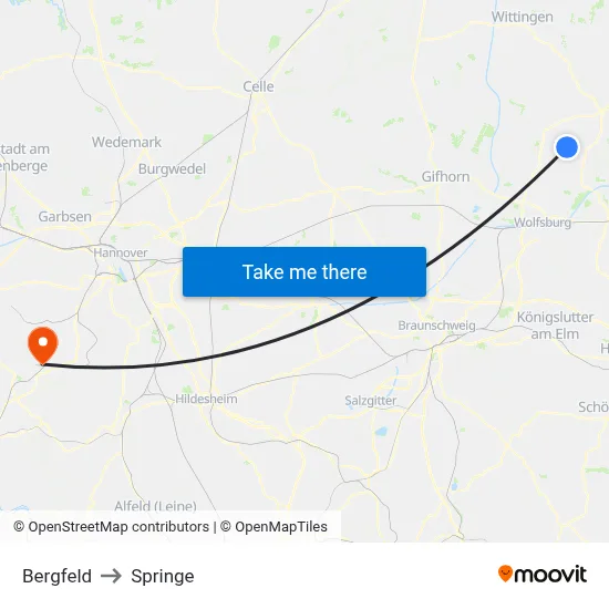 Bergfeld to Springe map