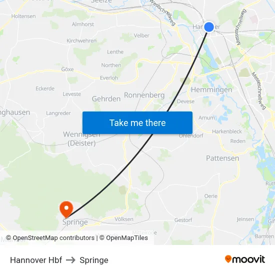 Hannover Hbf to Springe map