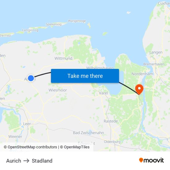 Aurich to Stadland map