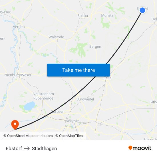 Ebstorf to Stadthagen map