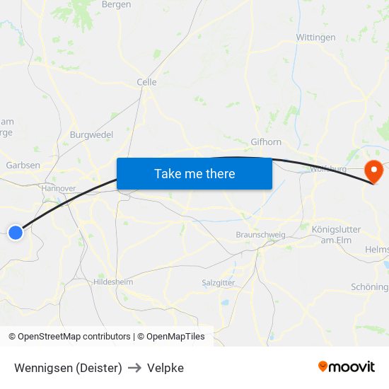 Wennigsen (Deister) to Velpke map