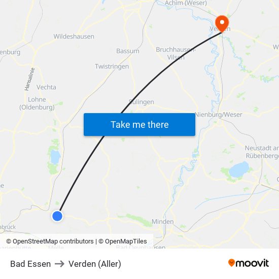 Bad Essen to Verden (Aller) map