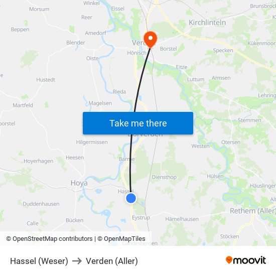 Hassel (Weser) to Verden (Aller) map