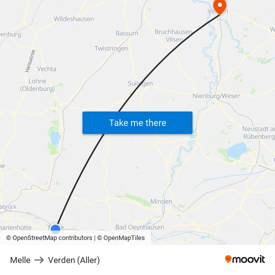 Melle to Verden (Aller) map