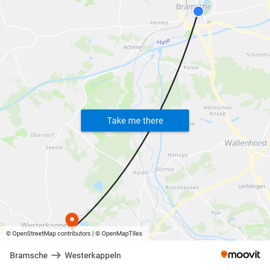 Bramsche to Westerkappeln map