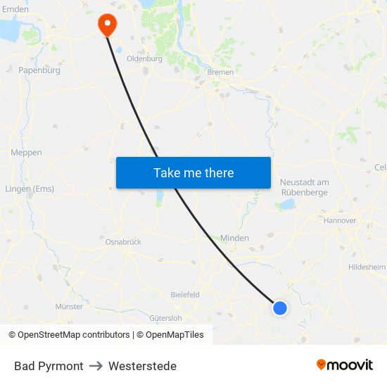 Bad Pyrmont to Westerstede map