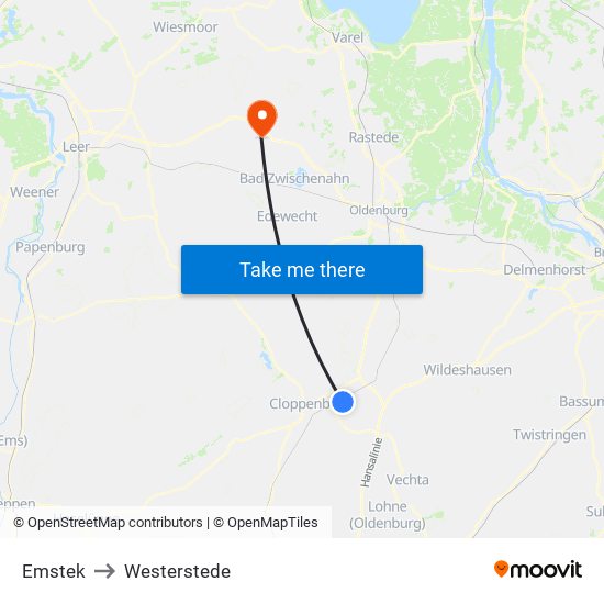 Emstek to Westerstede map