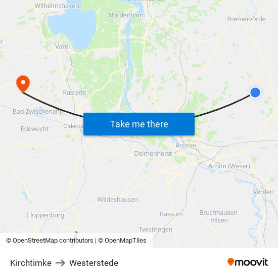 Kirchtimke to Westerstede map