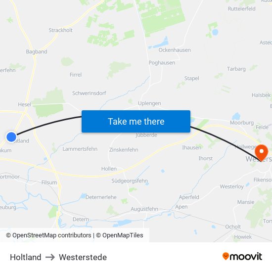 Holtland to Westerstede map