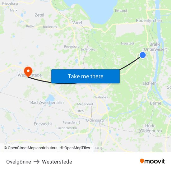 Ovelgönne to Westerstede map