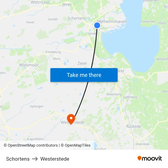 Schortens to Westerstede map