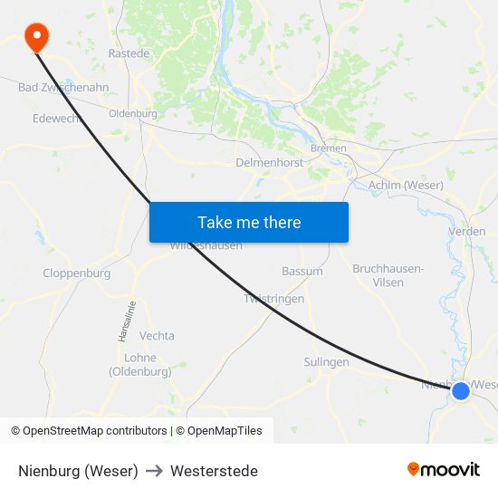 Nienburg (Weser) to Westerstede map