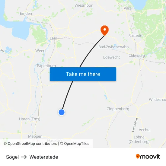 Sögel to Westerstede map