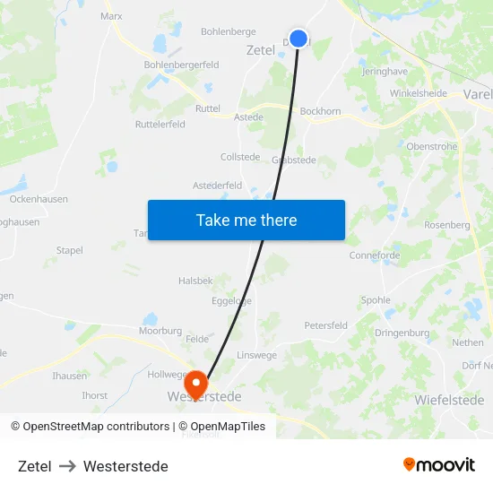 Zetel to Westerstede map