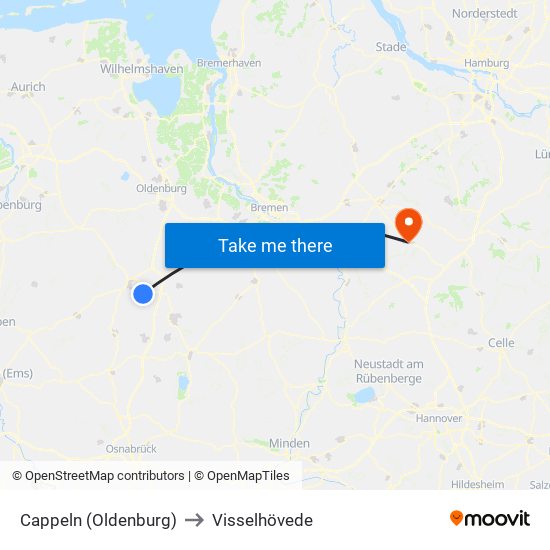 Cappeln (Oldenburg) to Visselhövede map
