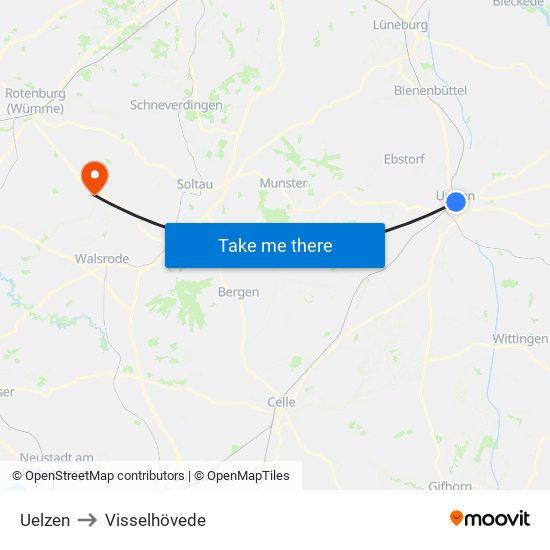 Uelzen to Visselhövede map