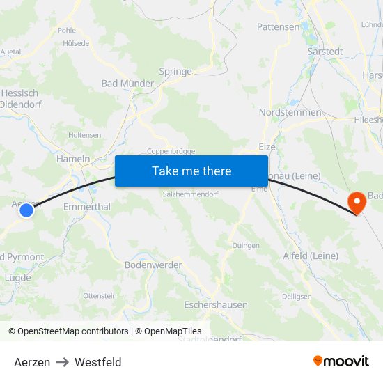Aerzen to Westfeld map