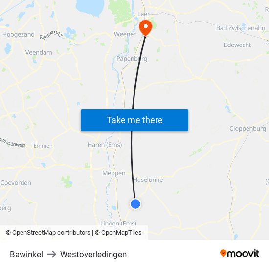 Bawinkel to Westoverledingen map