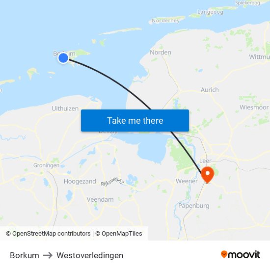 Borkum to Westoverledingen map