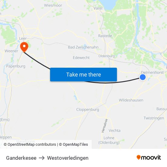 Ganderkesee to Westoverledingen map