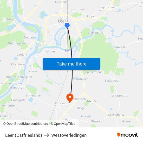 Leer (Ostfriesland) to Westoverledingen map