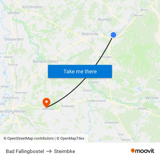 Bad Fallingbostel to Steimbke map
