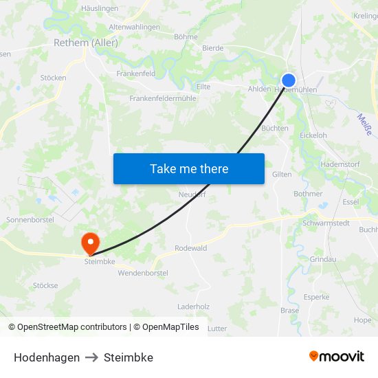 Hodenhagen to Steimbke map