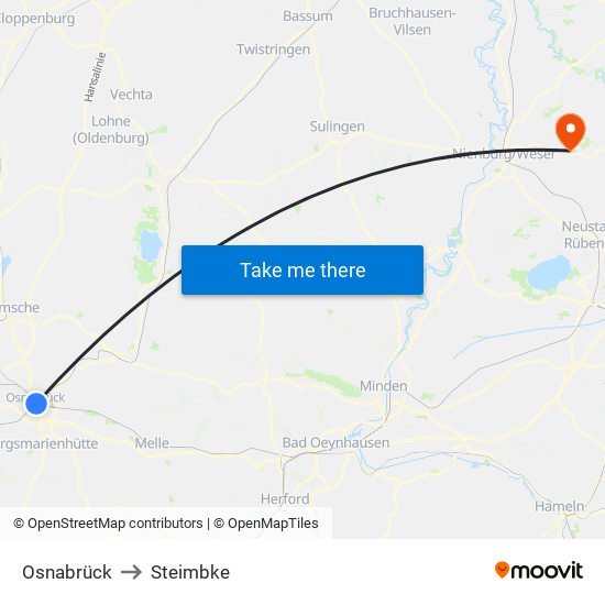 Osnabrück to Steimbke map