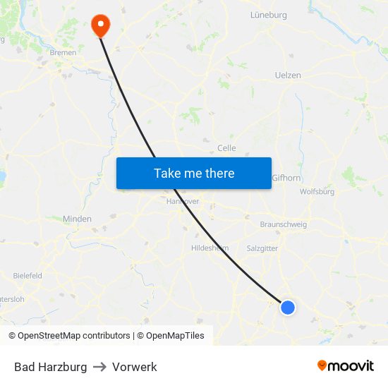 Bad Harzburg to Vorwerk map