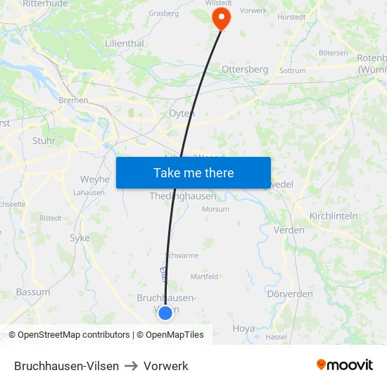 Bruchhausen-Vilsen to Vorwerk map