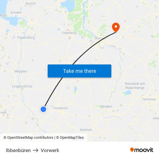 Ibbenbüren to Vorwerk map